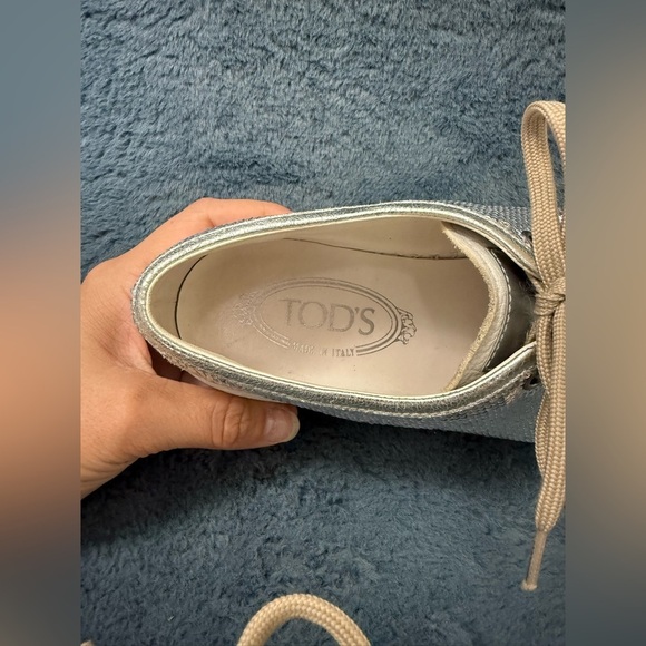 TOD'S Silver Sequin Espadrille Lace-Up Sneakers Sz 36.5/6 Quiet Luxury Designer - Picture 7 of 11